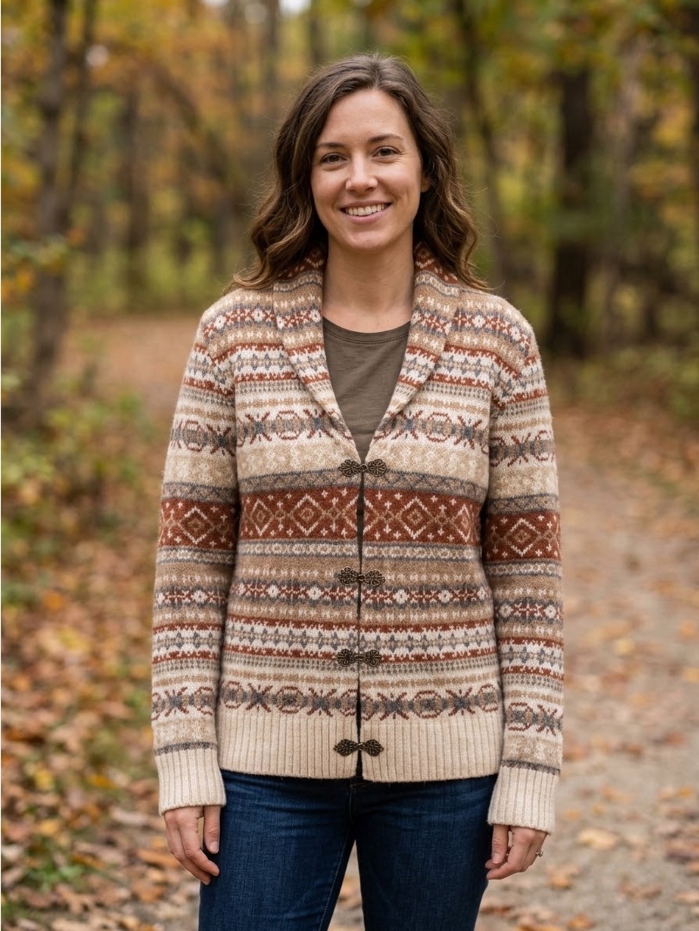 Telluride Clothing 100% Wool Cardigan Sweater Women XL Fair Isle Nordic Clasp